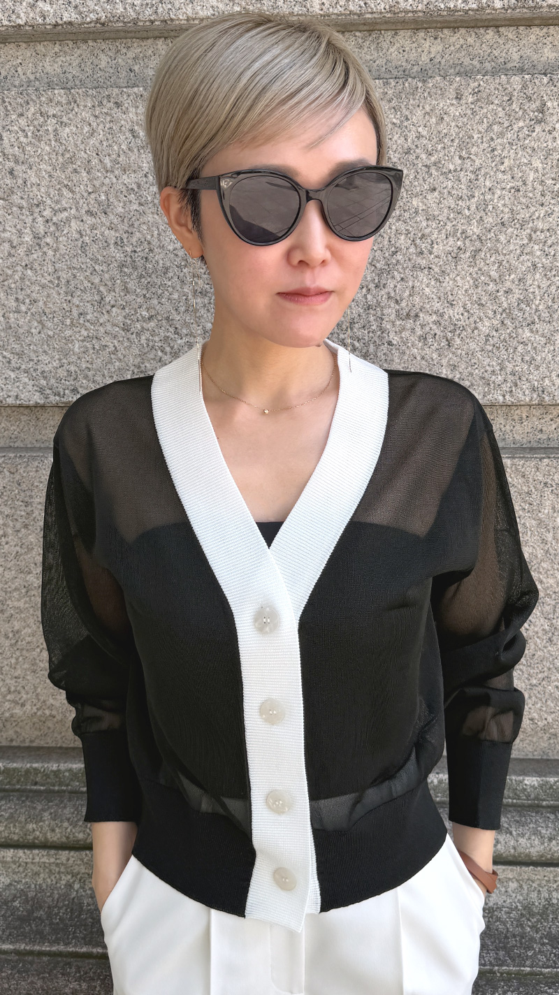 【再予約】シアー配色サマーカーディガン【発送予定：7月上旬】