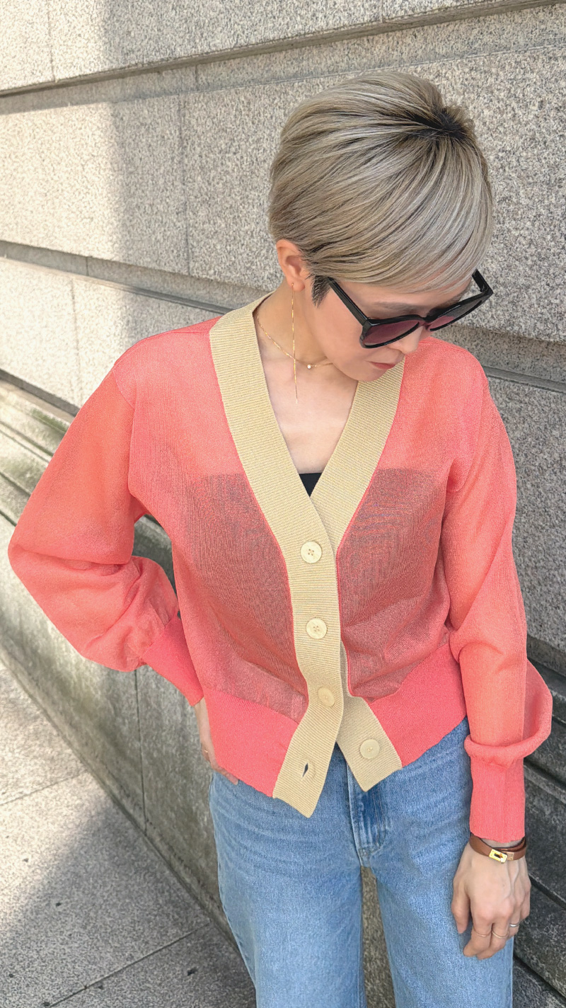 シアー配色サマーカーディガン