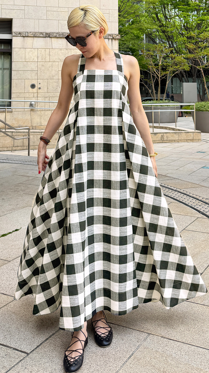 リネン風大人チェックワンピース