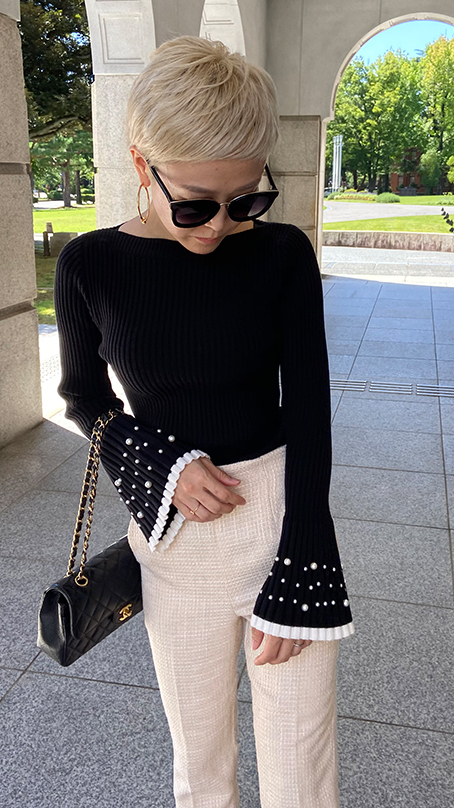 パールベルスリーブリブニット