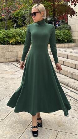 タートルニットフレアワンピース