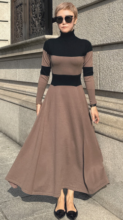 タートルニットフレアワンピース