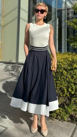 タックエレガント配色スカート