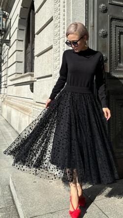 チュールドッキングニットワンピース