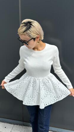 レースニットペプラムトップス