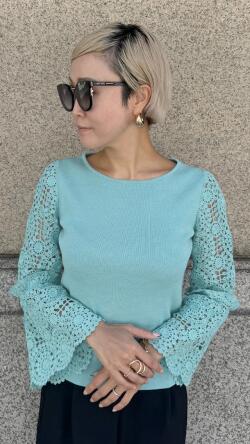 レーススリーブニットトップス