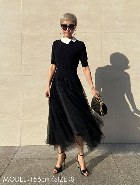 付け襟ニット ドットチュールワンピース Jenne ジェンヌ 公式通販 美しく見せてくれるお洋服ブランド