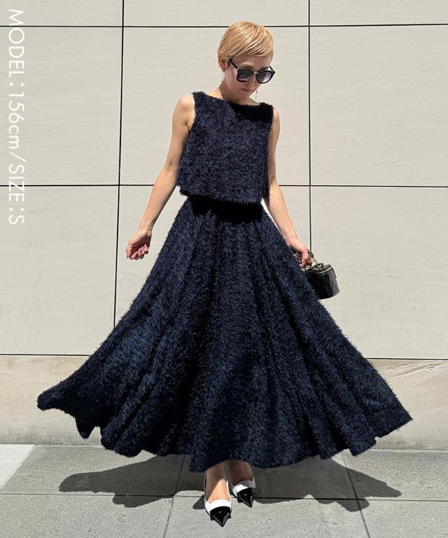 【完売サイズ】JENNE日本製ラグジュアリーシャギースカートLネイビー 日本製ラグジュアリーシャギートップス｜JENNE(ジェンヌ)公式