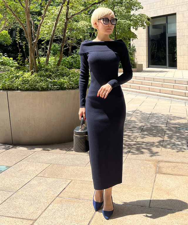 Lサイズ ニットワンピース YanYan カレッジロゴ 