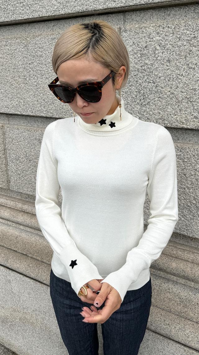 新品未使用】yori コットン刺繍カラーニット もどす 