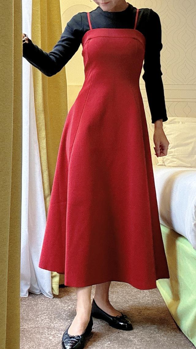 Cherie Mona レッドワンピース 水玉模様のベルト Cherie Mona レッド  