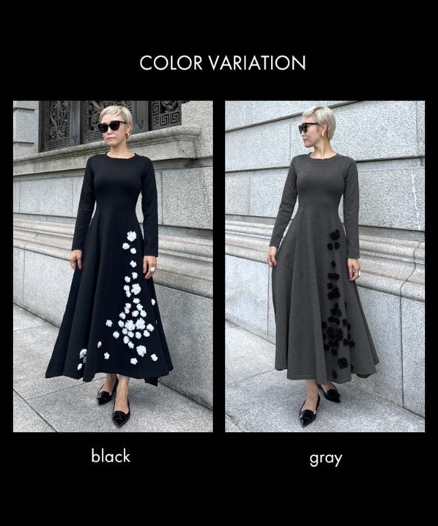 A30★黒系花柄正絹絞りワンピース★スヌード・リボン・ブローチセット A30☆黒系花柄正絹絞りワンピース☆スヌード・リボン・ブローチ