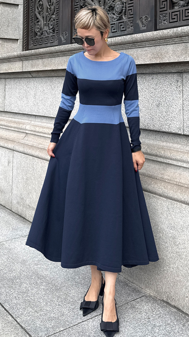 JENNE美ラインニットワンピース　ネイビー　S 配色美ラインニットワンピース｜JENNE(ジェンヌ)公式通販：パリ