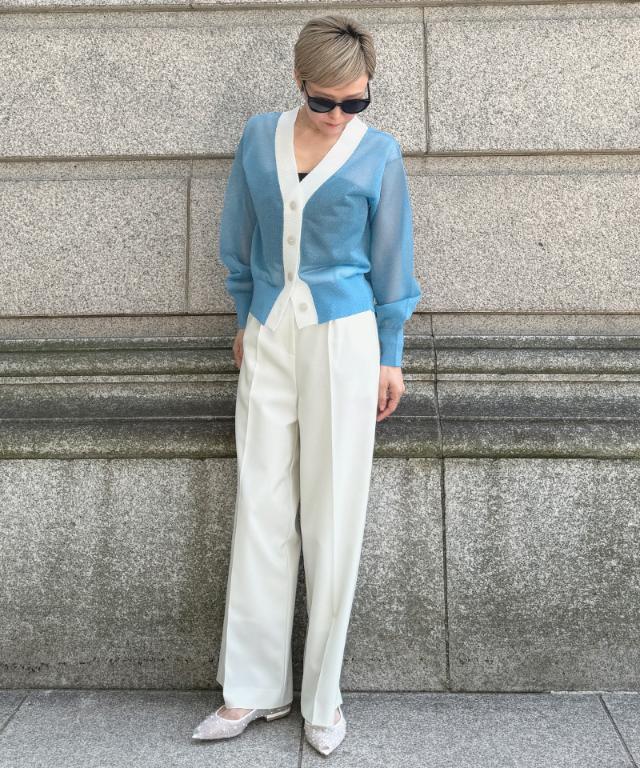 sono ブルー　カーディガン　シアー　サマーニット　ハイブリッド　フレア Sono（ソーノ） ニット セーター 「SONO/ソーノ」シアーティアード