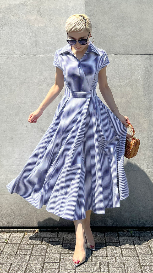 ストライプ フレンチスリーブシャツワンピース｜JENNE(ジェンヌ)公式  