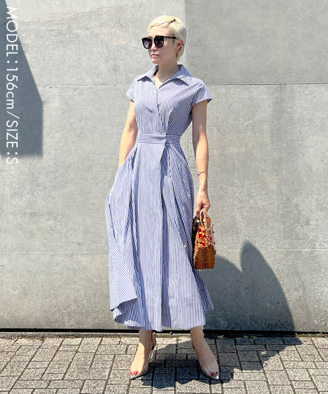 ストライプ フレンチスリーブシャツワンピース｜JENNE(ジェンヌ)公式  