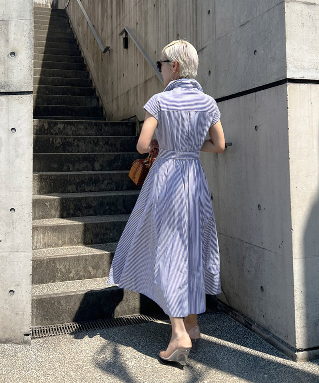 ストライプ フレンチスリーブシャツワンピース｜JENNE(ジェンヌ)公式  