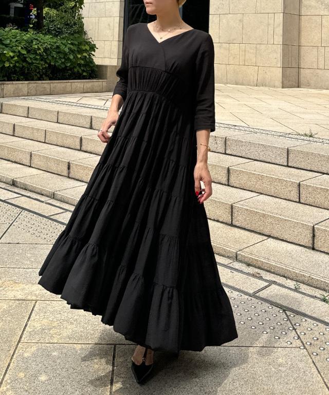 アリスティアードワンピース 赤黒パターン 七分袖 ドラマティック七分袖ティアードワンピース｜JENNE(ジェンヌ)公式通販