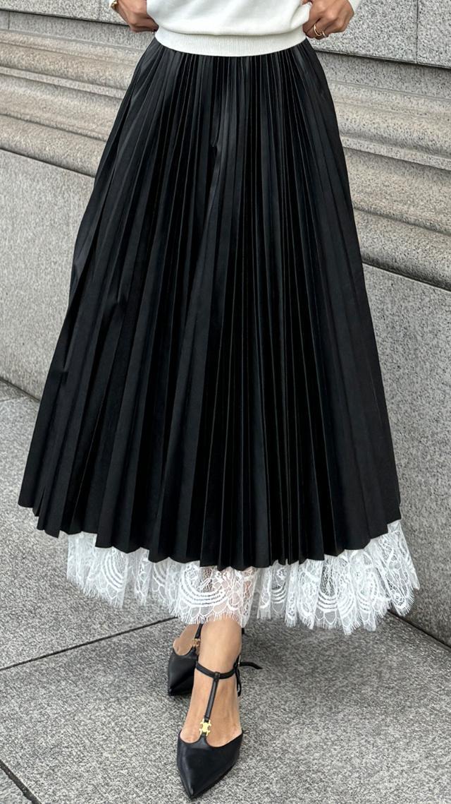 合皮プリーツスカート｜JENNE(ジェンヌ)公式通販：パリジェンヌのように凛としたファッションを 黒 合成皮革 ワイドパンツ プリーツ