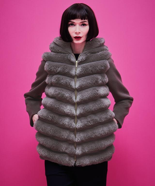 ROTAR ネイビー ファー付きジャケット Super120'sウール フォックスファーショートダッフルコート
