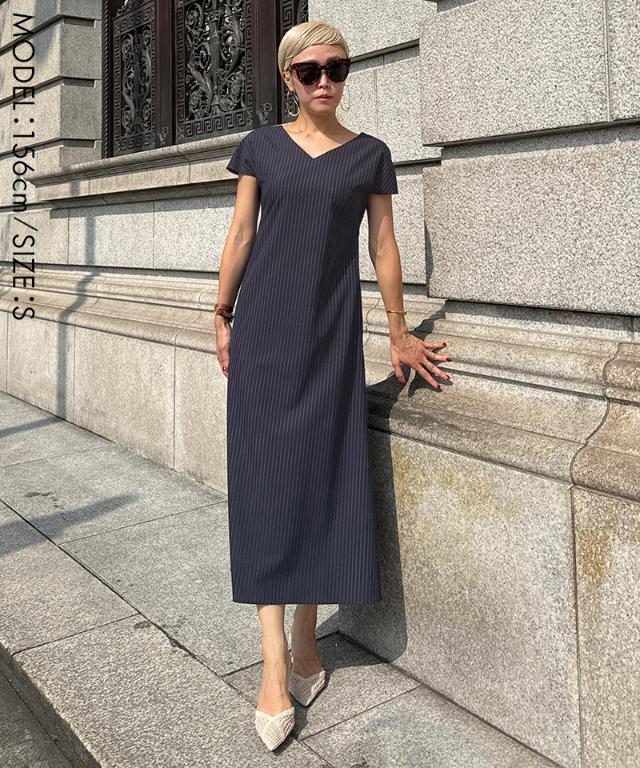 ジェンヌ・ピンストライプワンピース 白、M ピンストライプ美シルエットワンピース｜JENNE(ジェンヌ)公式