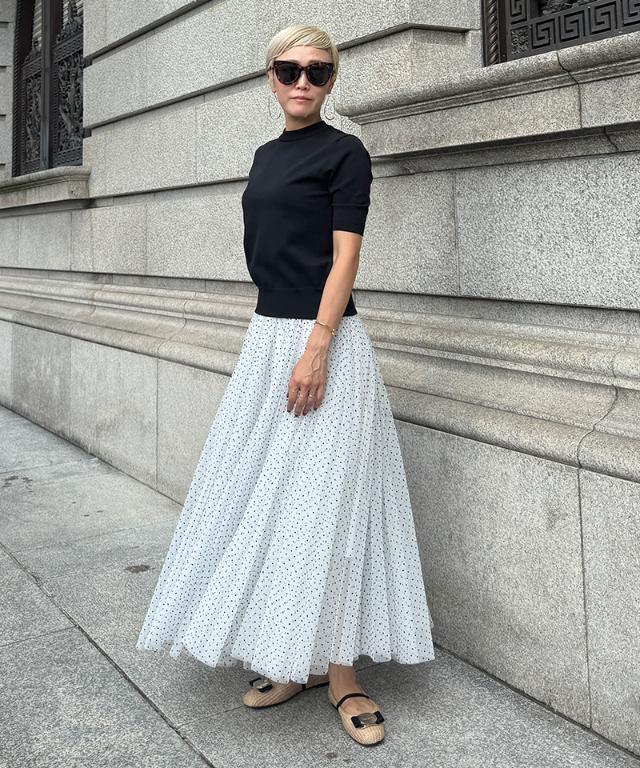 【ランウェイ】PRADA◆ジョーゼット ドット ペンシルスカート PRADA」（プラダ）｜2020春夏コレクション