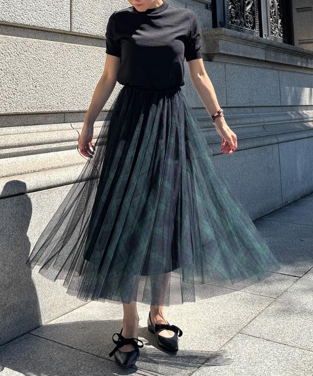 JENNE フレアスカート チェック JENNEボリュームフレアニットスカート