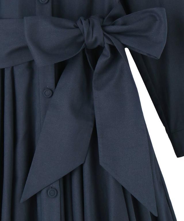 美品⭐️ JENNE オードリールックフレアシャツワンピース　ネイビー　Lサイズ コットンリネンオードリールックワンピース｜JENNE(ジェンヌ)公式通販