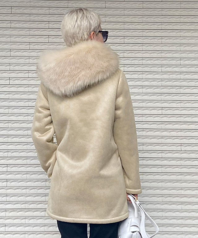 J.FERRY フェイクムートンコート ロング フード付き 48 M ブラウン 