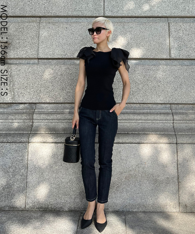 （ノーブル）シァースキニーノースリーブニットBLACK完売 セール】 【CanCam10月号掲載/新色追加】シャイニーシアー