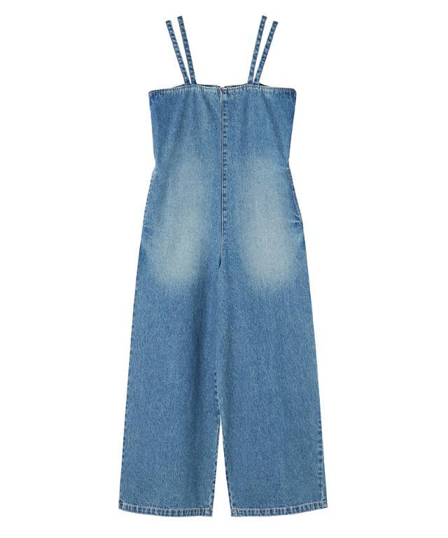 Navy Blue Frill Sleeve One Piece frill one-piece blue denim epine 