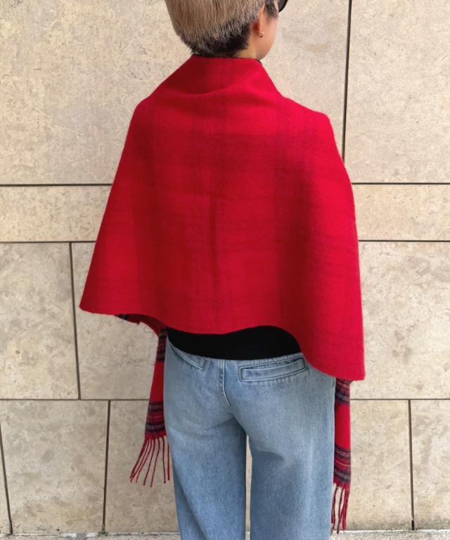 BrigitteBardot × JENNEコラボケープポンチョチェックコート赤 カシミヤ100％＞チェックリバーシブルケープストール｜JENNE(ジェンヌ