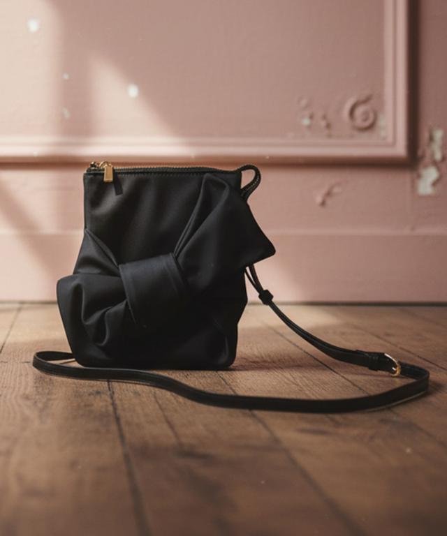 リボンポシェットブラック新品未使用 ブラックリボン ワイドポシェットポケット 移動ポケット どこでも