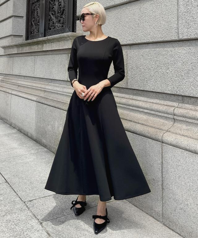 robe de peau フレンチスリーブ ワンピース ブラック フレンチ美シルエットとろみスリーブワンピース｜JENNE(ジェンヌ