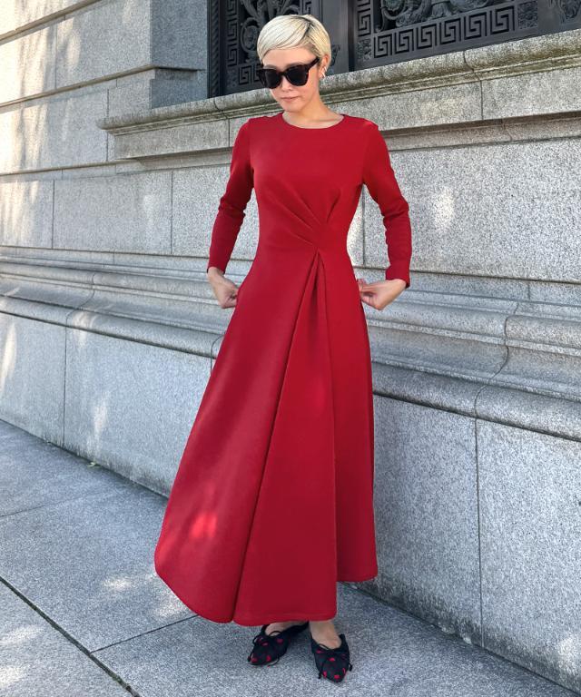 【gentil】赤ワンピース2883 NMDS25523(ワンピース) 60s ORGANIC CAMBRIC PLAIN BANDED COLLAR