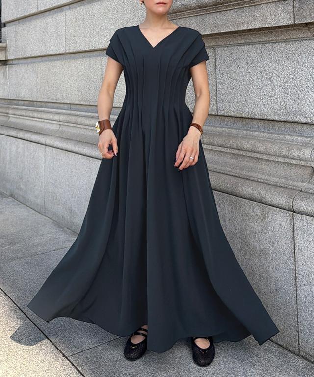 タック立体ドレスワンピ(防シワ・接触冷感・eco素材)｜JENNE(ジェンヌ