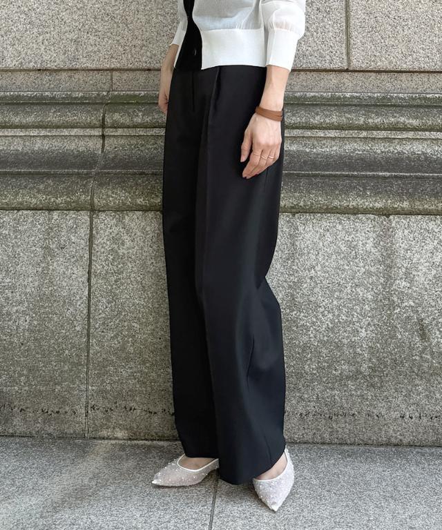 A18256 美品 グラウンドワイ 22AW ウールギャバ 紐ワイドパンツ 黒3 クール素材美脚ワイドパンツ(接触冷感・防シワ・UV)｜JENNE(ジェンヌ
