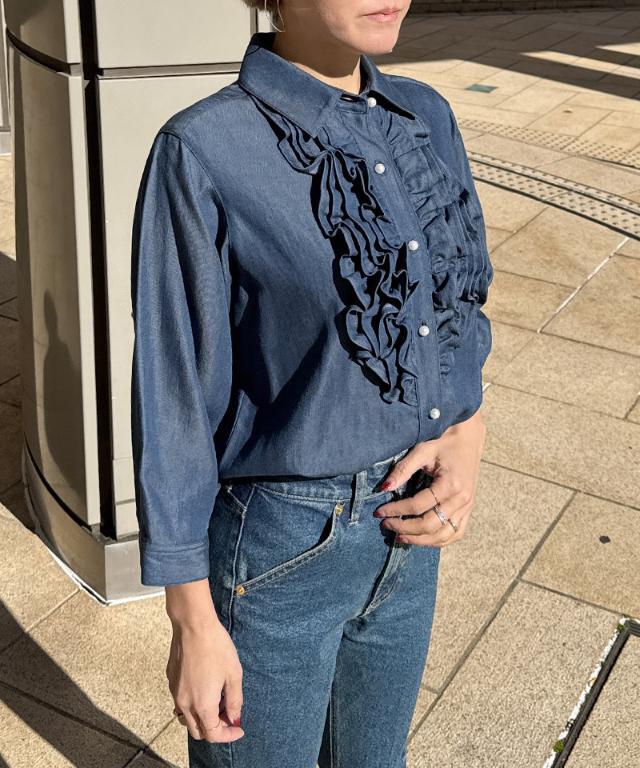 デニムパールボタンフリルシャツ｜JENNE(ジェンヌ)公式通販