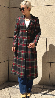 チェックモダンロングジャケット