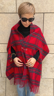 ＜カシミヤ100％＞チェックリバーシブルケープストール