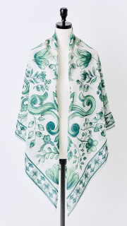 【再予約】日本製ブルーアラベスクシルクコットンスカーフ【発送予定：6月中旬】