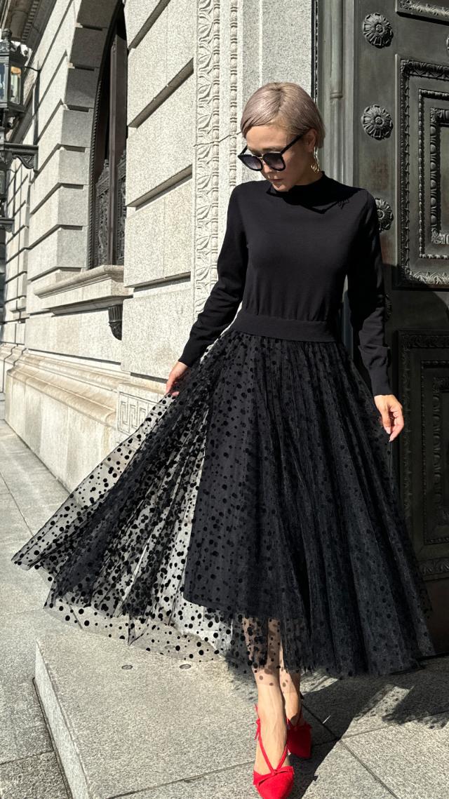 チュールドッキングニットワンピース