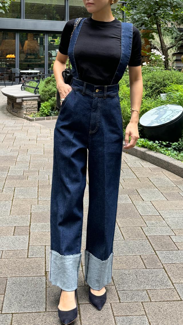 フレンチルック美脚ワイドデニムパンツ