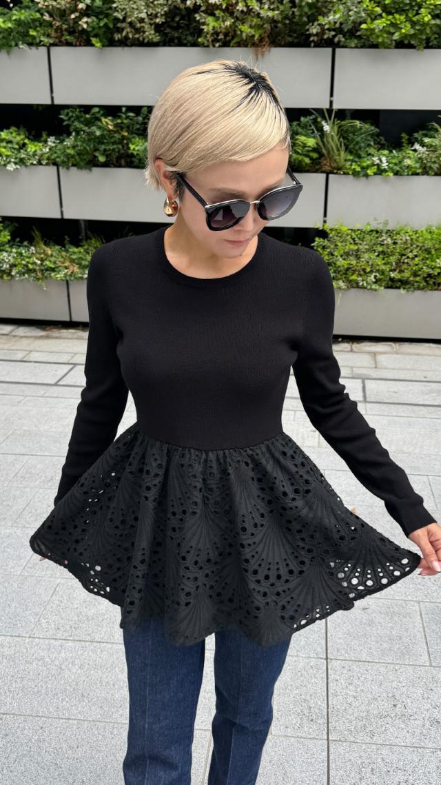 レースニットペプラムトップス