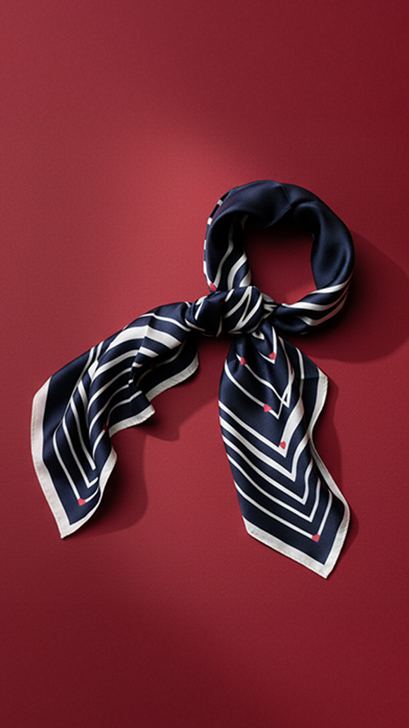 日本製ストライプハートシルクスカーフ