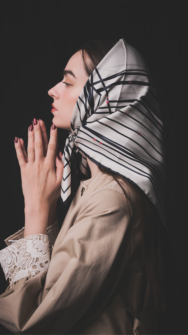 日本製ストライプハートシルクスカーフ