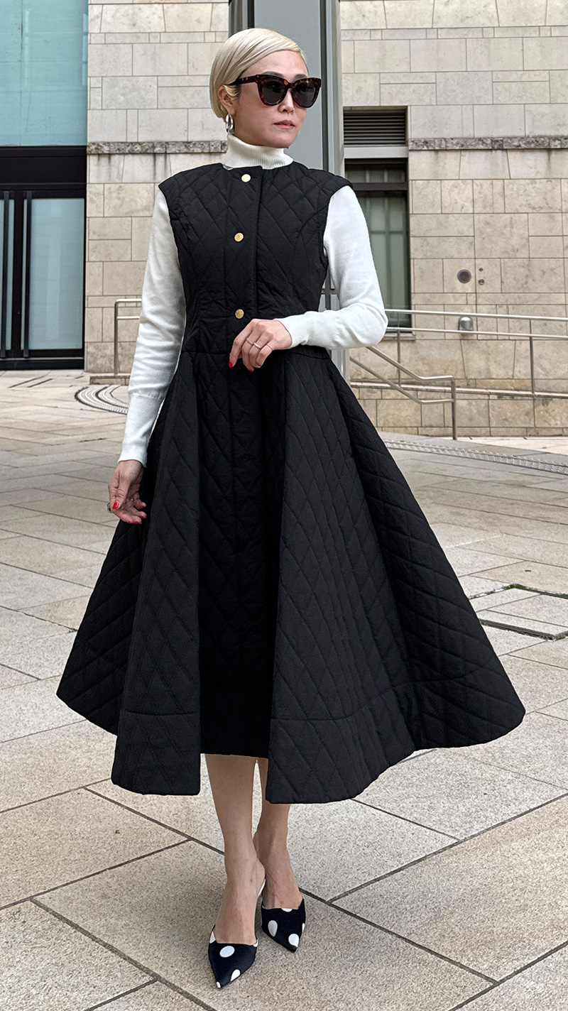 ２WAY機能綿キルティングジレワンピース