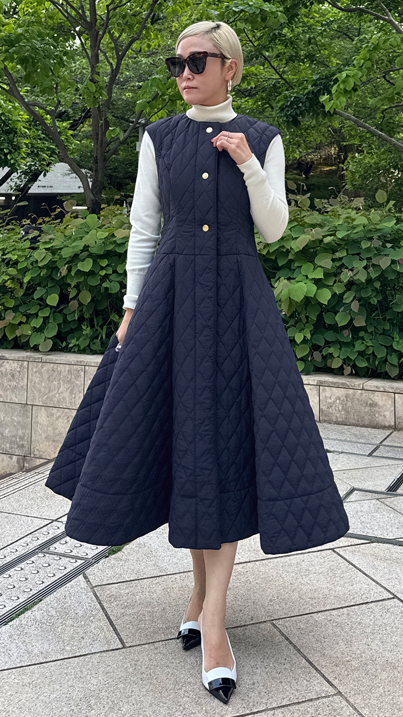 極美品 Callaway⭐️2way 中綿 キルティング ワンピース ネイビー S 2WAY機能綿キルティングジレワンピース