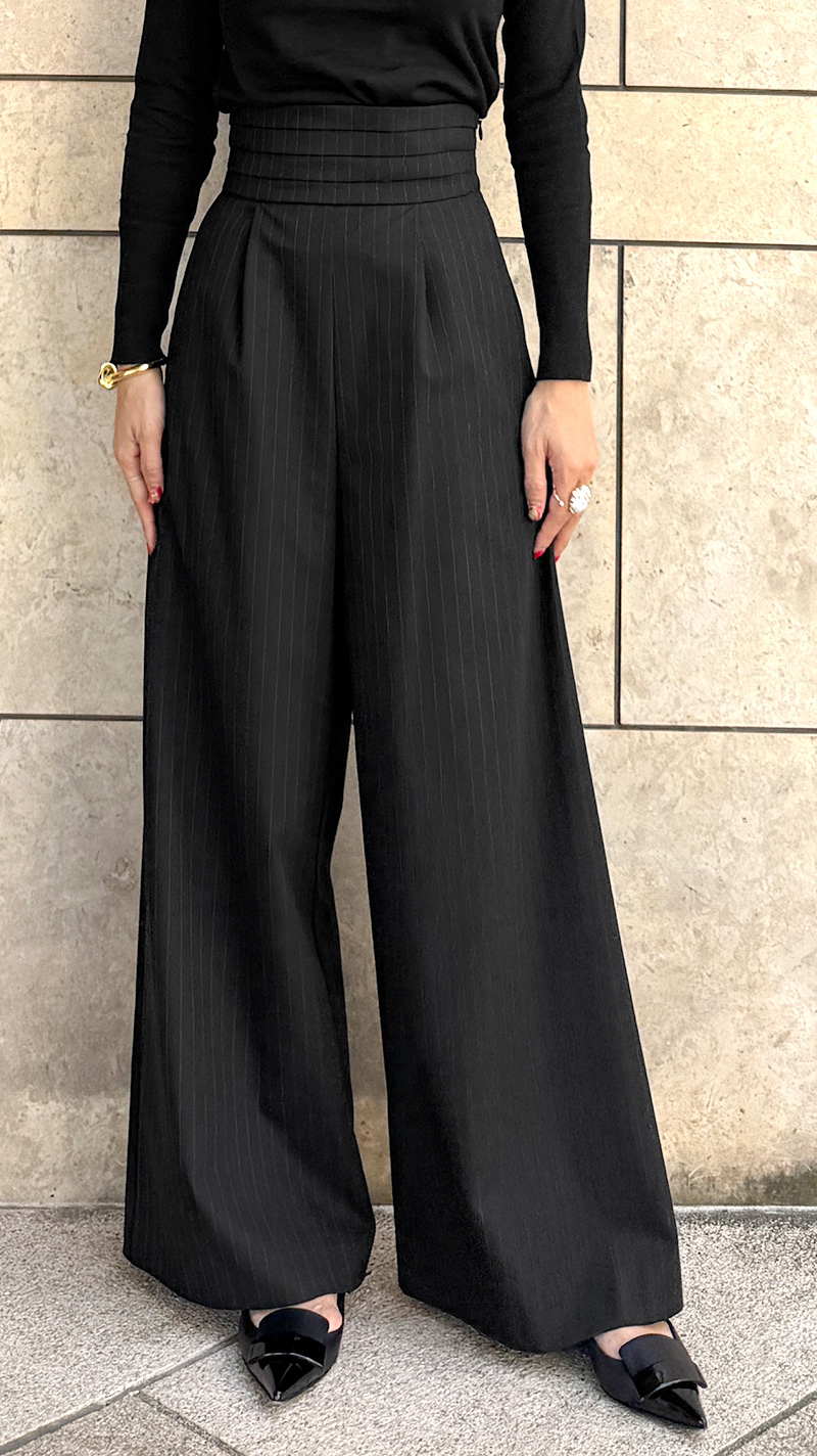 ピンストライプカマーベルトパンツ