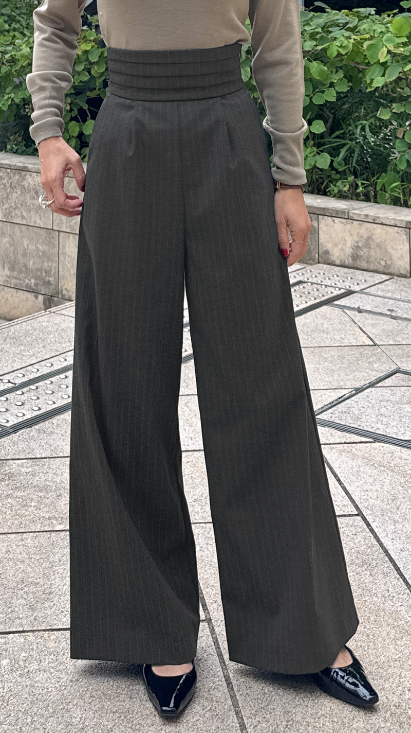 ピンストライプカマーベルトパンツ